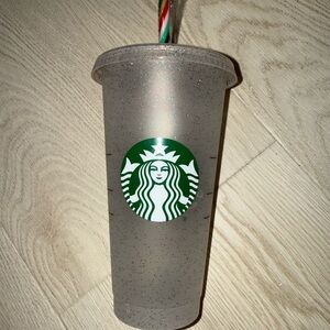 Starbucks Frosted Glitter Tumbler with Green Logo Christmas